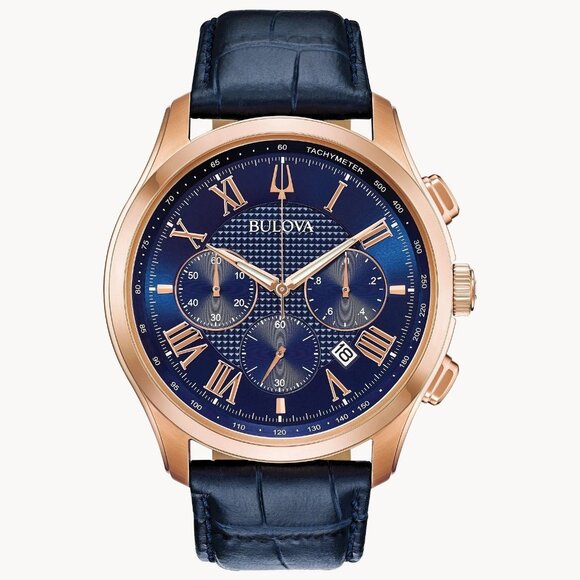 Bulova Men's Wilton Chronograph Small Second Quartz Blue Watch 46MM 97B170 - Picture 1 of 4